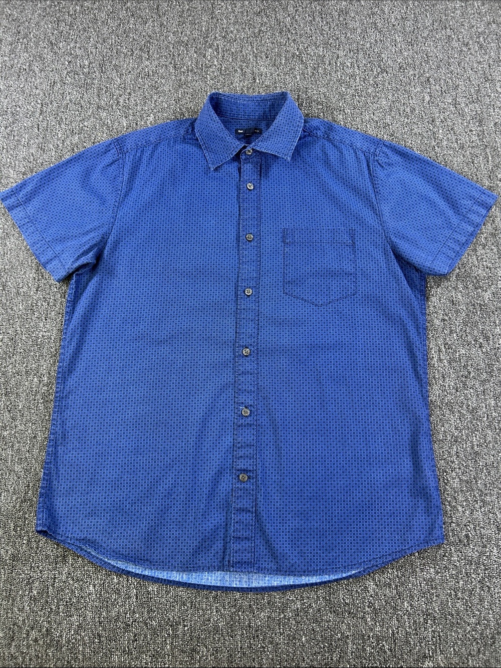 Gap Slim Fit Button Up Shirt Men’s Large Blue Geometric Print Short Sleeve